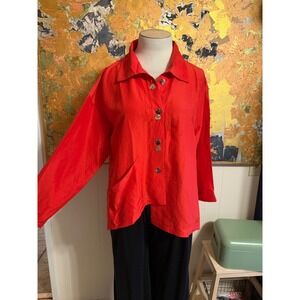Stunning Vintage Xiao A La Mode Bright Red Silk and Linen Tunic Asymmetrical L